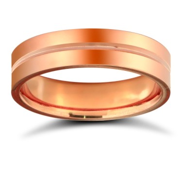 9ct Rose Gold Standard Weight Flat Court Profile Centre Groove Wedding Ring 5mm