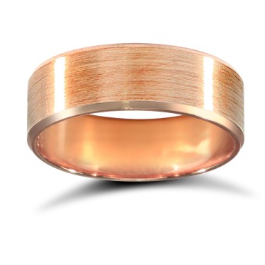 9ct Rose Gold Standard Weight Flat Court Profile Satin and Bevelled Edge Wedding Ring 6mm