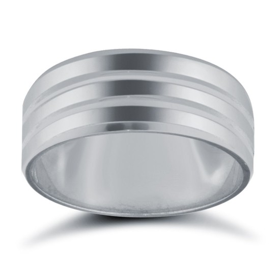 9ct White Gold Standard Weight Flat Court Profile Double Groove Wedding Ring