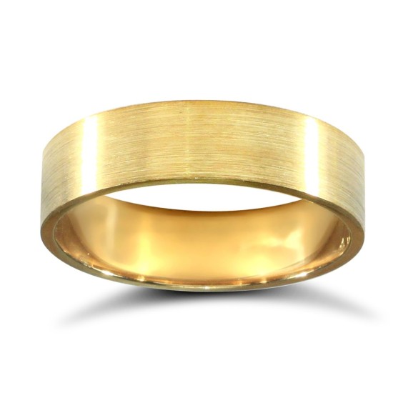 9ct Yellow Gold Standard Weight Flat Court Profile Satin Wedding Ring