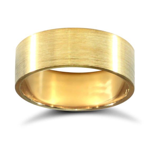 9ct Yellow Gold Standard Weight Flat Court Profile Satin Wedding Ring