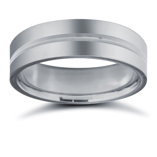 Palladium Standard Weight Flat Court Profile Centre Groove Wedding Ring