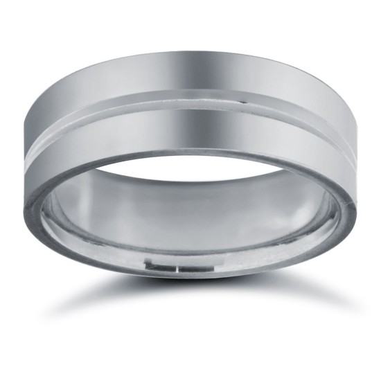 Palladium Standard Weight Flat Court Profile Centre Groove Wedding Ring