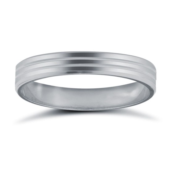 Platinum Standard Weight Flat Court Profile Double Groove Wedding Ring