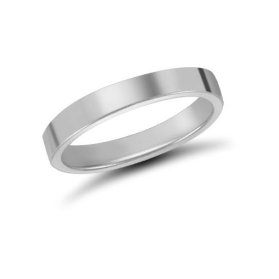 18ct White Gold Standard Weight Flat Profile Mirror Finish Wedding Ring