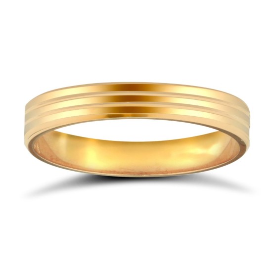 18ct Yellow Gold Standard Weight Flat Profile Double Groove Wedding Ring