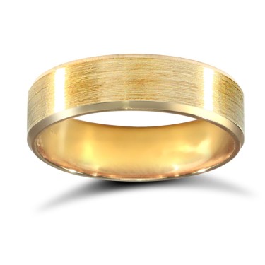 18ct Yellow Gold Standard Weight Flat Profile Satin and Bevelled Edge Wedding Ring 5mm
