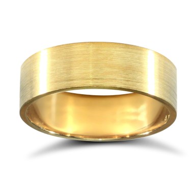 18ct Yellow Gold Standard Weight Flat Profile Satin Wedding Ring 6mm
