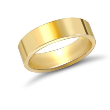 18ct Yellow Gold Standard Weight Flat Profile Mirror Finish Wedding Ring 6mm