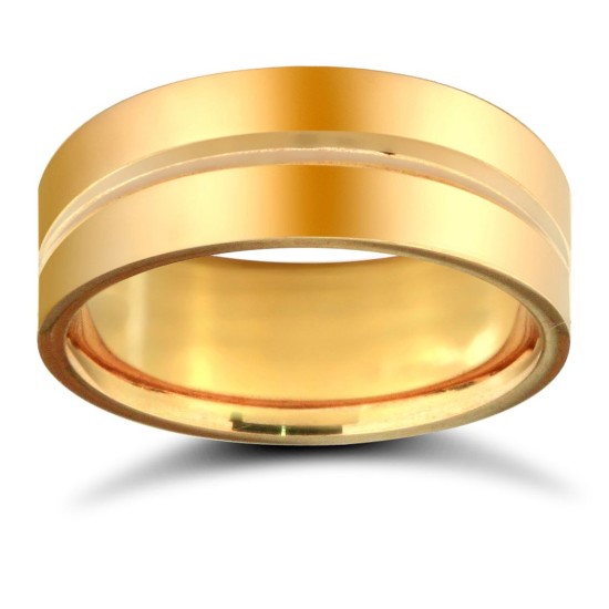 18ct Yellow Gold Standard Weight Flat Profile Centre Groove Wedding Ring