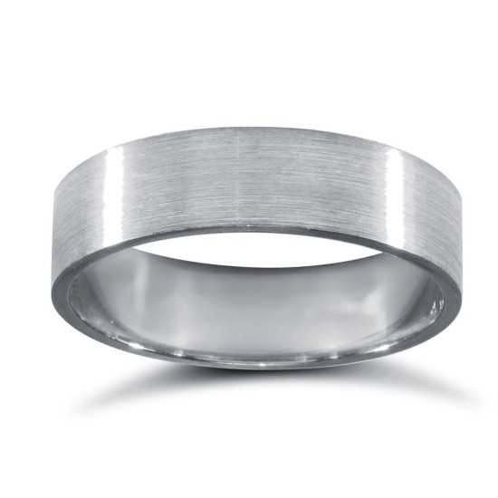 9ct White Gold Standard Weight Flat Profile Satin Wedding Ring