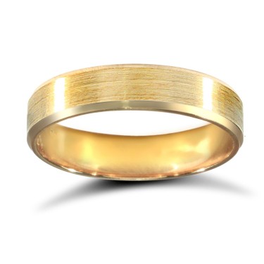 9ct Yellow Gold Standard Weight Flat Profile Satin and Bevelled Edge Wedding Ring 4mm