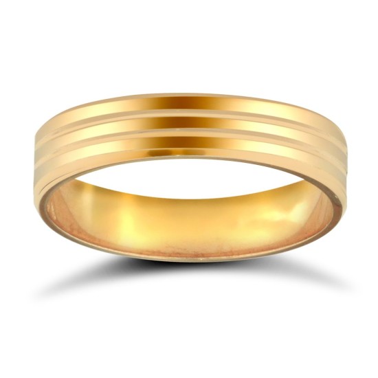 9ct Yellow Gold Standard Weight Flat Profile Double Groove Wedding Ring