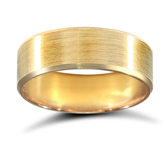 9ct Yellow Gold Standard Weight Flat Profile Satin and Bevelled Edge Wedding Ring