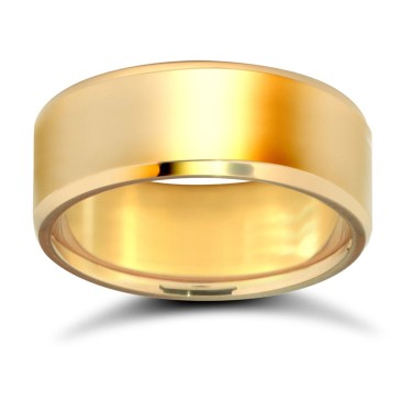 9ct Yellow Gold Standard Weight Flat Profile Bevelled Edge Wedding Ring 8mm