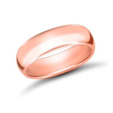 18ct Rose Gold Premium Weight D-Shape Profile Mirror Finish Wedding Ring 6mm