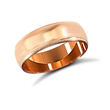 18ct Rose Gold Standard Weight Court Profile Mill Grain Wedding Ring 6mm
