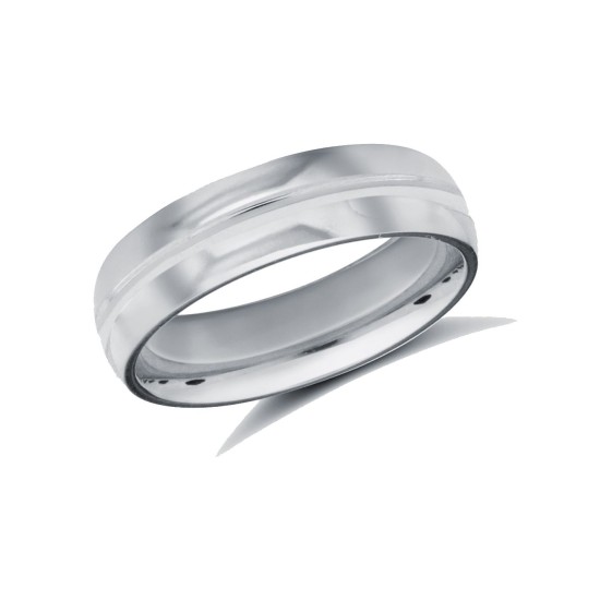 18ct White Gold Standard Weight Court Profile Centre Groove Wedding Ring