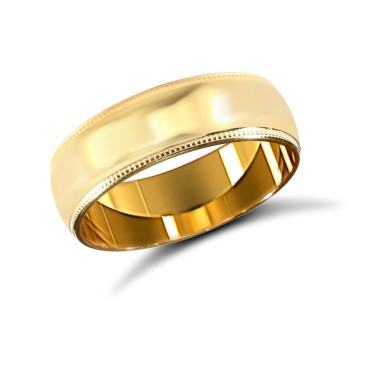 18ct Yellow Gold Standard Weight Court Profile Mill Grain Wedding Ring 6mm