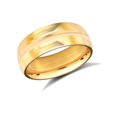18ct Yellow Gold Standard Weight Court Profile Centre Groove Wedding Ring 7mm