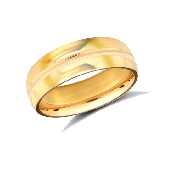 22ct Yellow Gold Standard Weight 6mm Soft Court Profile Centre Groove Wedding Ring