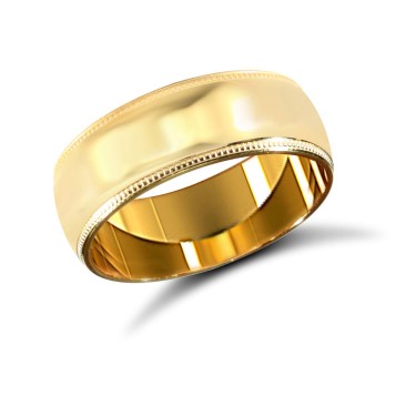 22ct Yellow Gold Standard Weight 7mm Soft Court Profile Mill Grain Wedding Ring 7mm