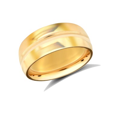 22ct Yellow Gold Standard Weight 8mm Soft Court Profile Centre Groove Wedding Ring 8mm