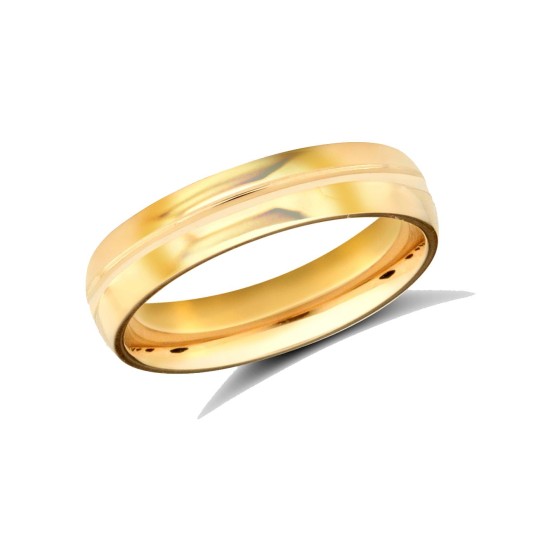 9ct Yellow Gold Standard Weight Court Profile Centre Groove Wedding Ring