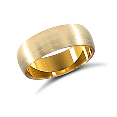 9ct Yellow Gold Standard Weight Court Profile Satin Wedding Ring 6mm