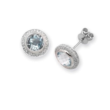 18ct White Gold Diamond And Blue Topaz Studs