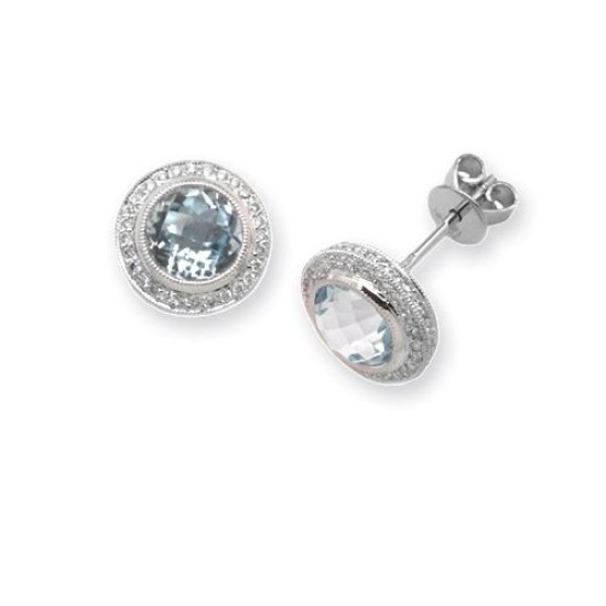 18ct White Gold Diamond And Blue Topaz Studs