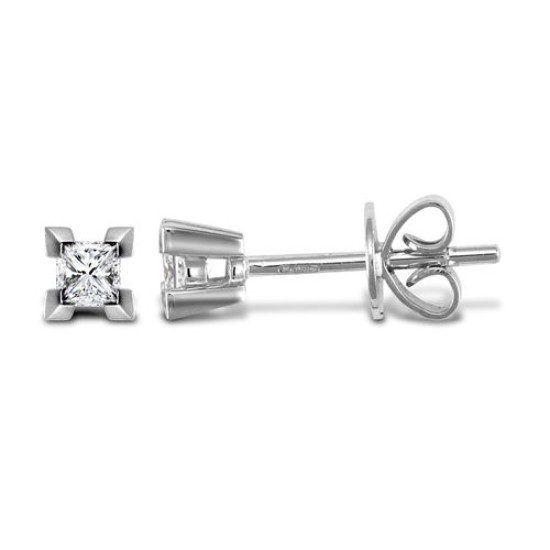 18ct White Gold 25pt P.cut 4 Claw Dia Stud Earring