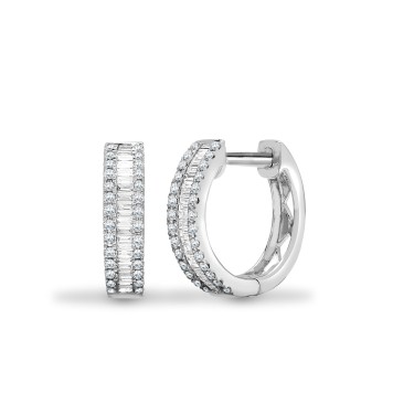 18ct White Gold 0.40ct Round & Baguette Diamond Hoop Earring