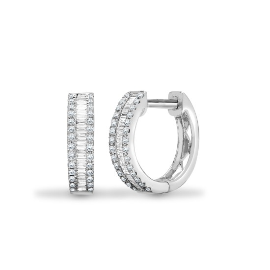 18ct White Gold 0.40ct Round & Baguette Diamond Hoop Earring