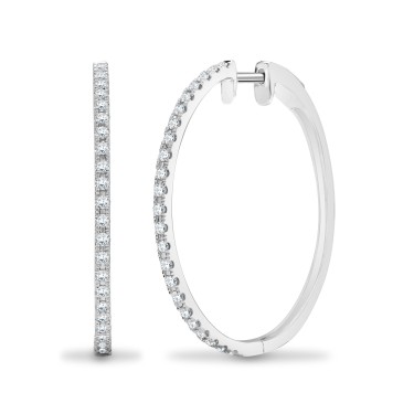 18ct White 0.48ct Diamond Claw Half Set Hoop Earrings