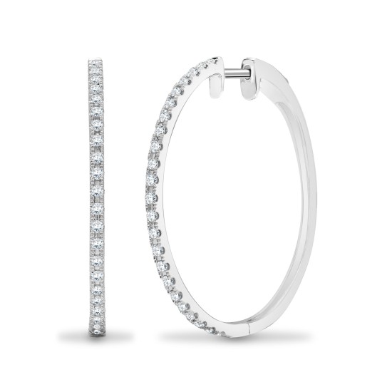 18ct White 0.48ct Diamond Claw Half Set Hoop Earrings