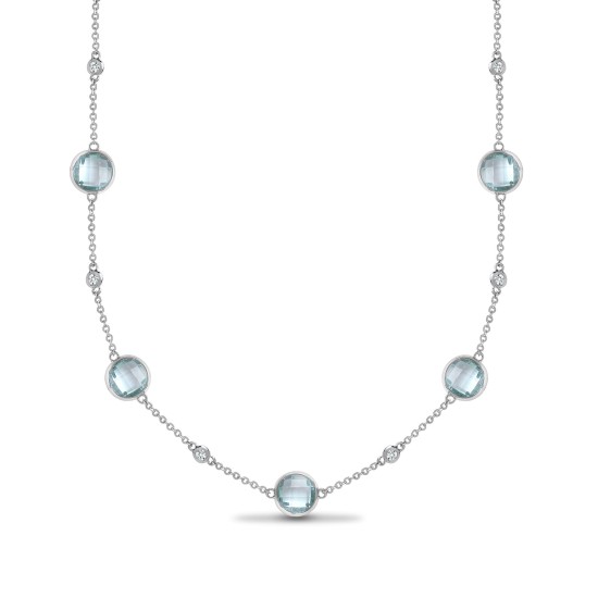 18ct White Gold Diamond And Blue Topaz Necklace