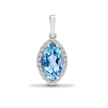 18ct White Gold Diamond And Blue Topaz Pendant