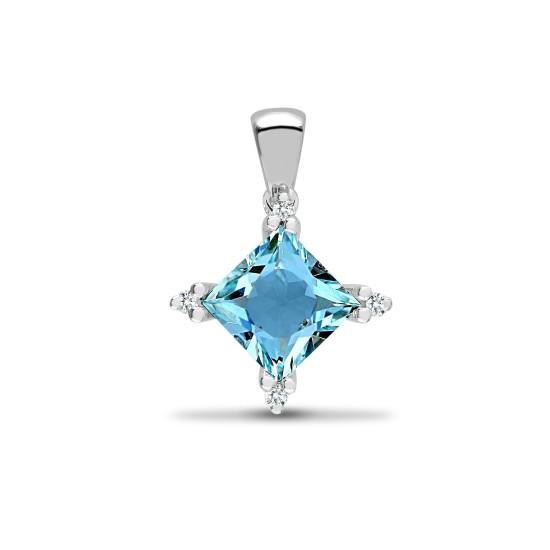 18ct White Gold Diamond And Blue Topaz Pendant