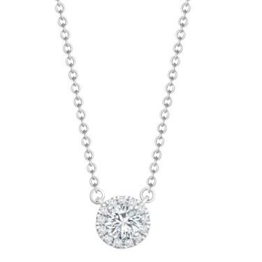 18ct White Gold 0.08ct Diamond Halo Pendant with 16