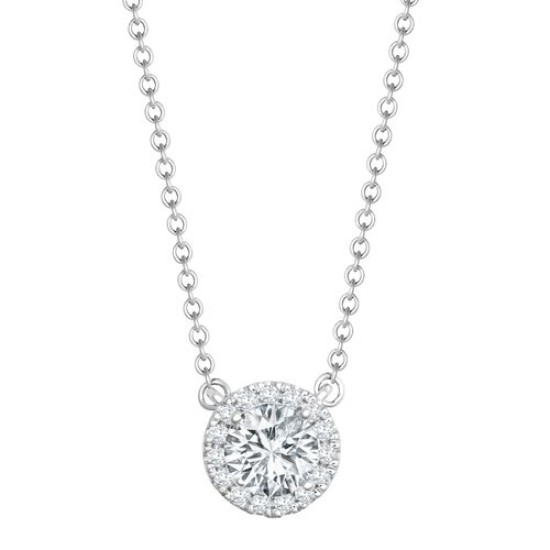 18ct White Gold 0.12ct Diamond Halo Pendant with 16-18 Chain Extender set with a 0.50ct G SI1 Diamond
