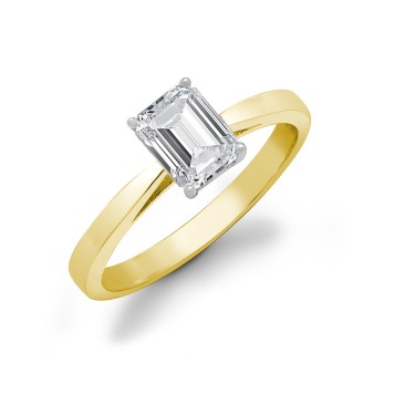 18ct Yellow Gold 1.00ct Emerald Cut Dia Solitaire Ring
