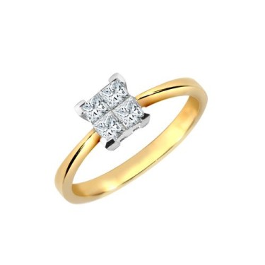 18ct Yellow 0.75ct 4 x P.cut Diamond Ring